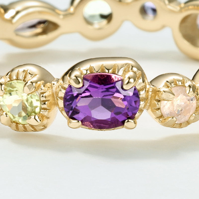 S925 Sterling Silver Gold Plated Multi-Stone Natural Gemstone Ring