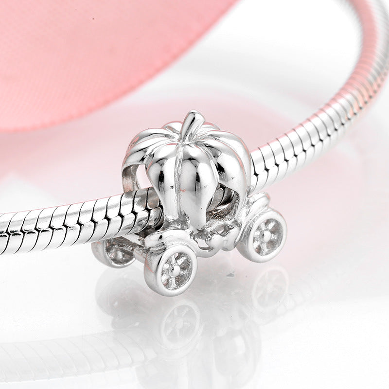 S925 Sterling Silver Pumpkin Car Halloween Beaded Pendant