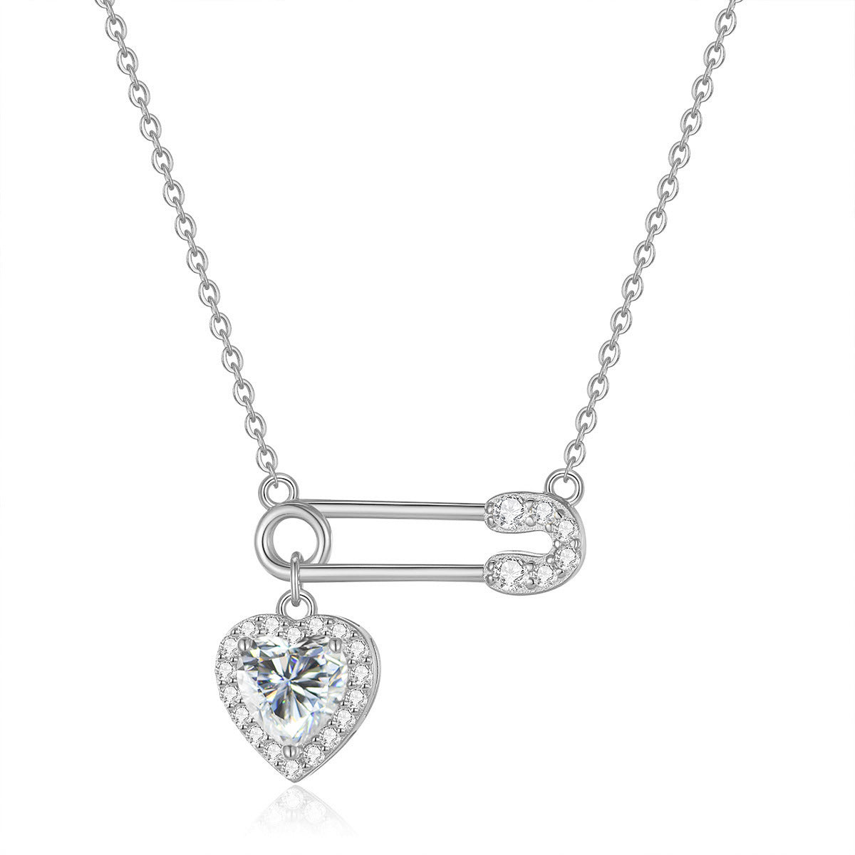 S925 Sterling Silver Moissanite Clip Heart-Shaped Necklace
