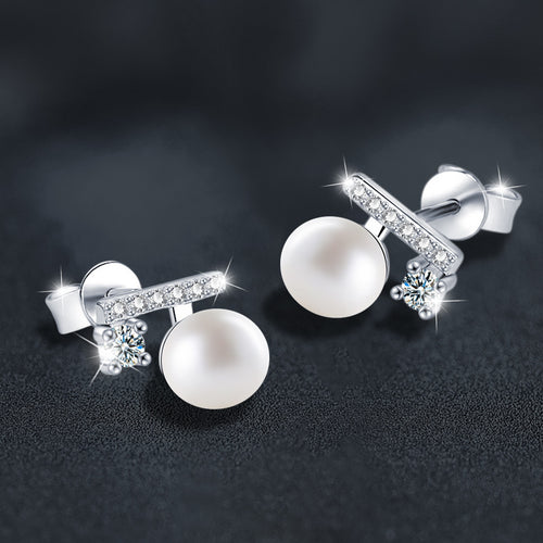 925 Sterling Silver "Balance Beam" Earrings featuring Natural Freshwater Pearls and Moissanite