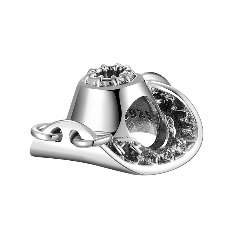S925 Sterling Silver Western Cowboy Hat Beaded Pendant