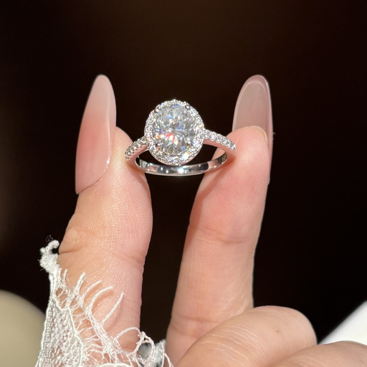 S925 Silver Oval-Shaped Ring with Colored Moissanite