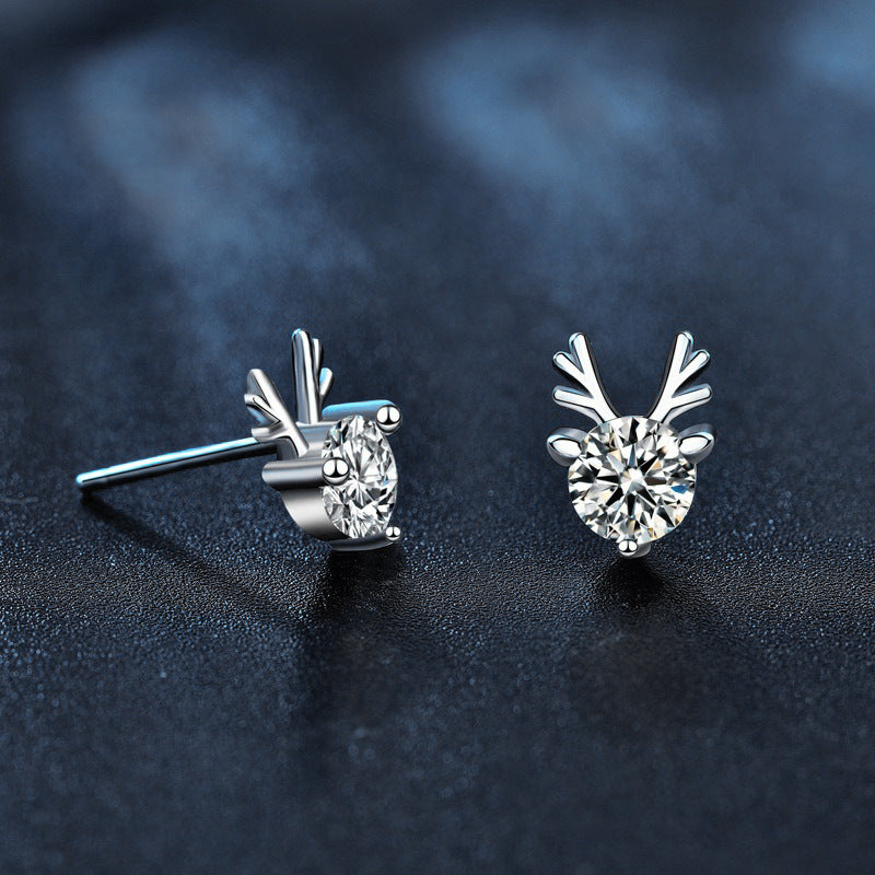 925 Sterling Silver Reindeer Moissanite Christmas Earrings
