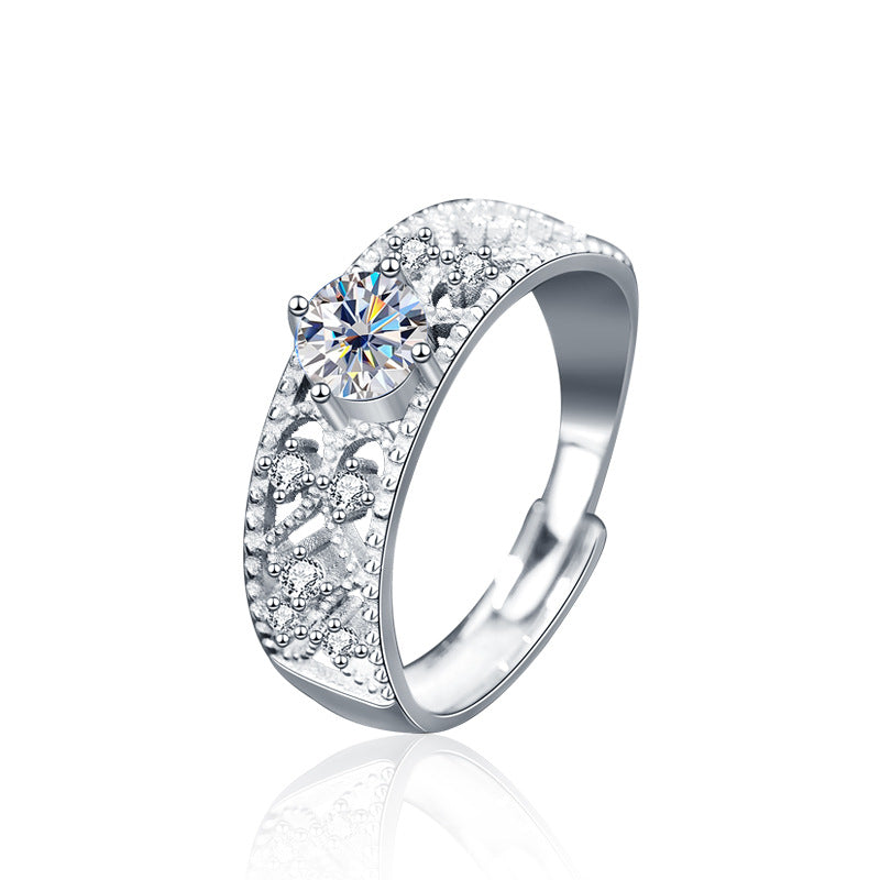 925 Sterling Silver Moissanite Hollow Out Ring