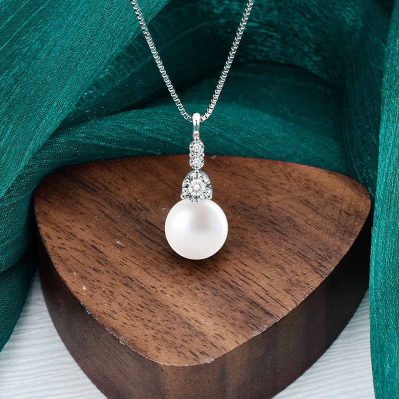 S925 Sterling Silver Moissanite Pendant Pearl Necklace