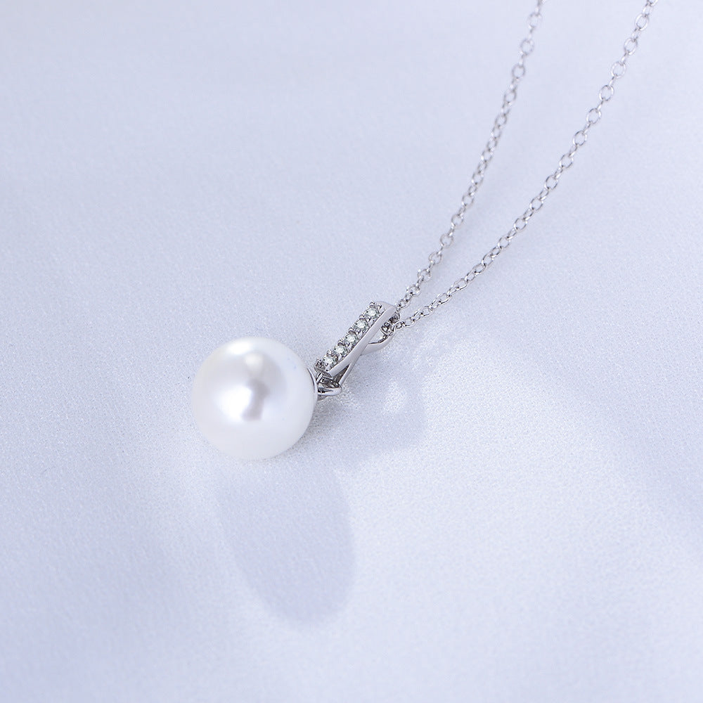 S925 Sterling Silver Zircon Pendant Pearl Necklace
