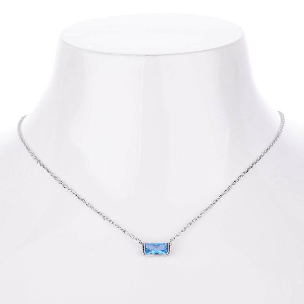Rectangular colored zircon s925 sterling silver December birthstone collar necklace