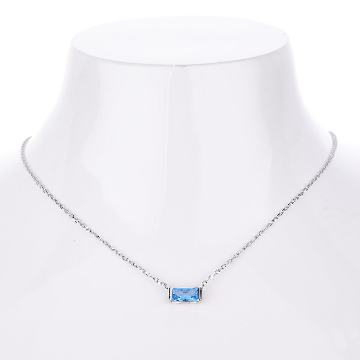 Rectangular colored zircon s925 sterling silver December birthstone collar necklace