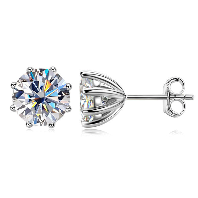 Moissanite S925 Sterling Silver Eight-Prong Stud Earrings