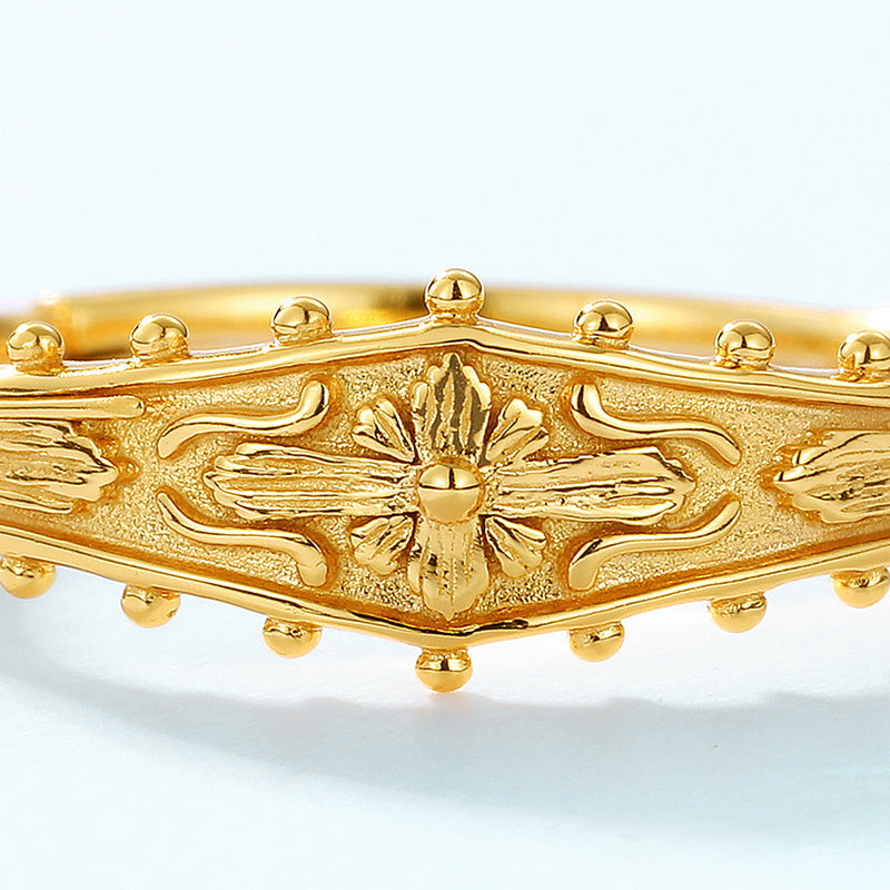 S925 Sterling Silver Gold-Plated Cross Pattern Ring