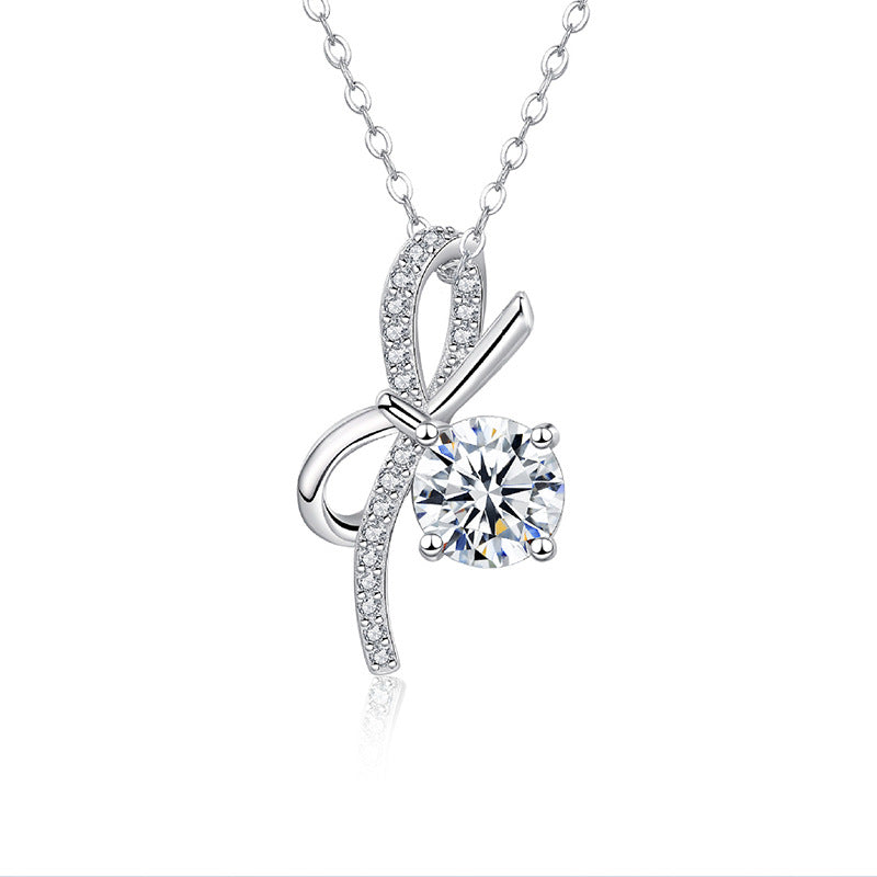 S925 Sterling Silver Bow Moissanite Necklace