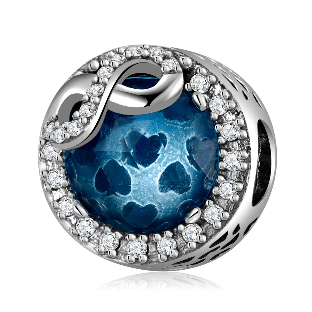 S925 Sterling Silver Blue Heart-Shaped Beaded Shining Zircon Inlaid Pendant