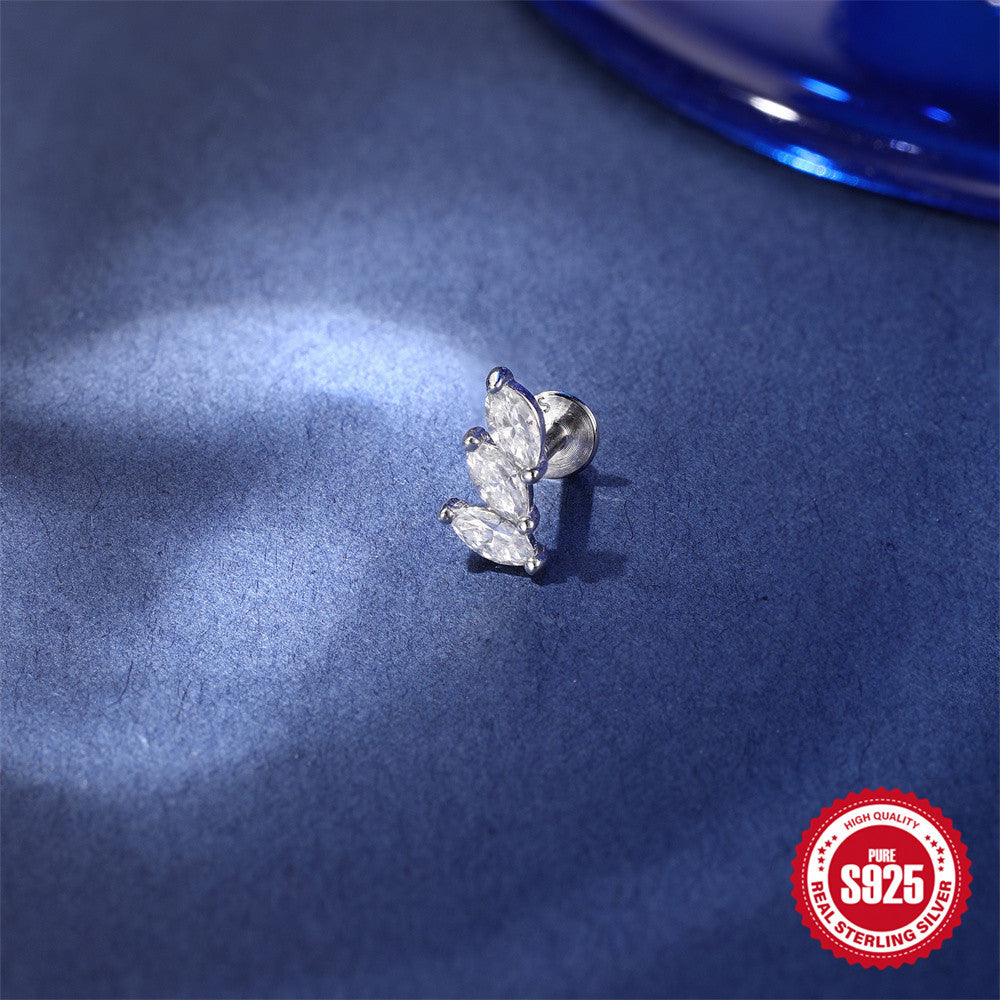 S925 Sterling Silver Spiral Cartilage Stud with Butterfly and Moissanite