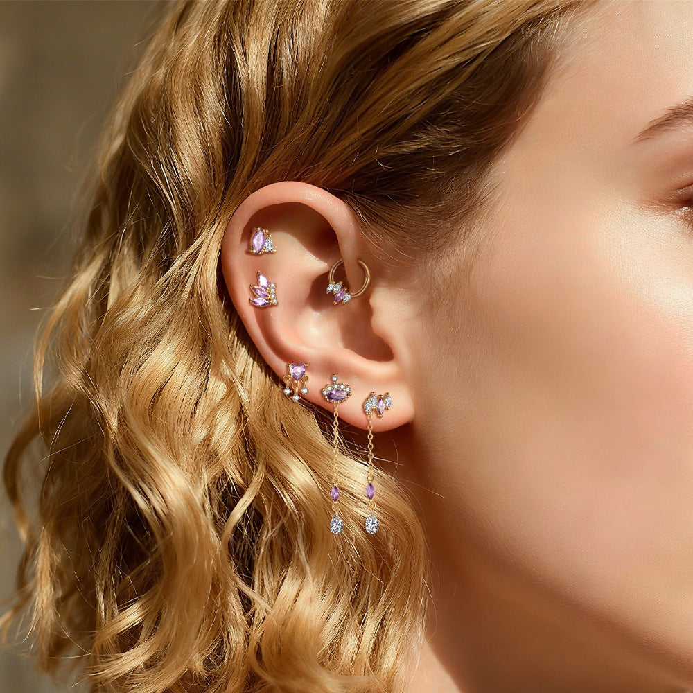 S925 Sterling Silver Purple Zircon Stud Earrings
