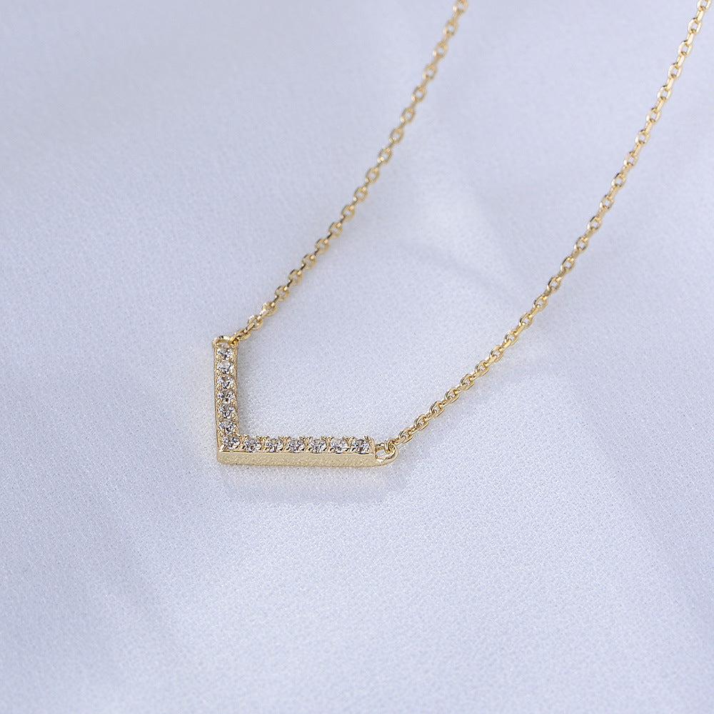 S925 Sterling Silver Zircon Inlaid V-Shaped Necklace