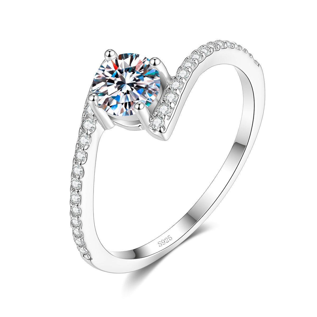 S925 Sterling Silver Four-Prong Ring with Colored Moissanite