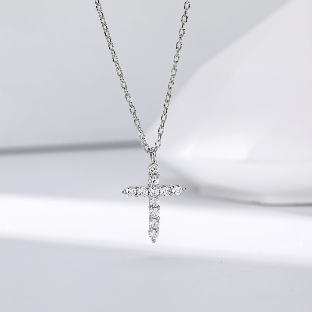 S925 Sterling Silver Faith Pendant with Zircon Cross Necklace