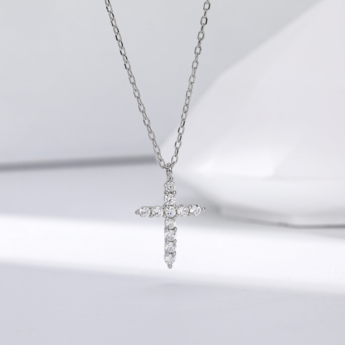 S925 Sterling Silver Faith Pendant with Zircon Cross Necklace