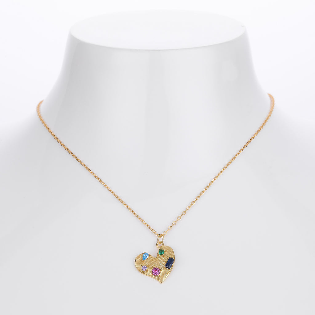 S925 Sterling Silver Heart Necklace Inlaid with Colored Zirconium