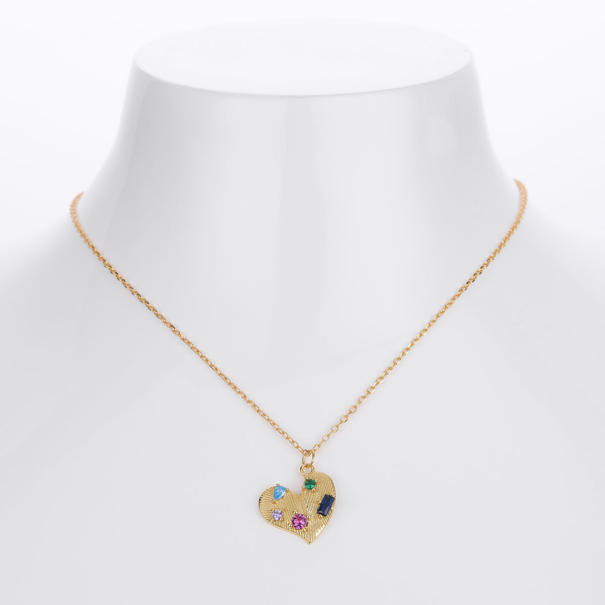 S925 Sterling Silver Heart Necklace Inlaid with Colored Zirconium