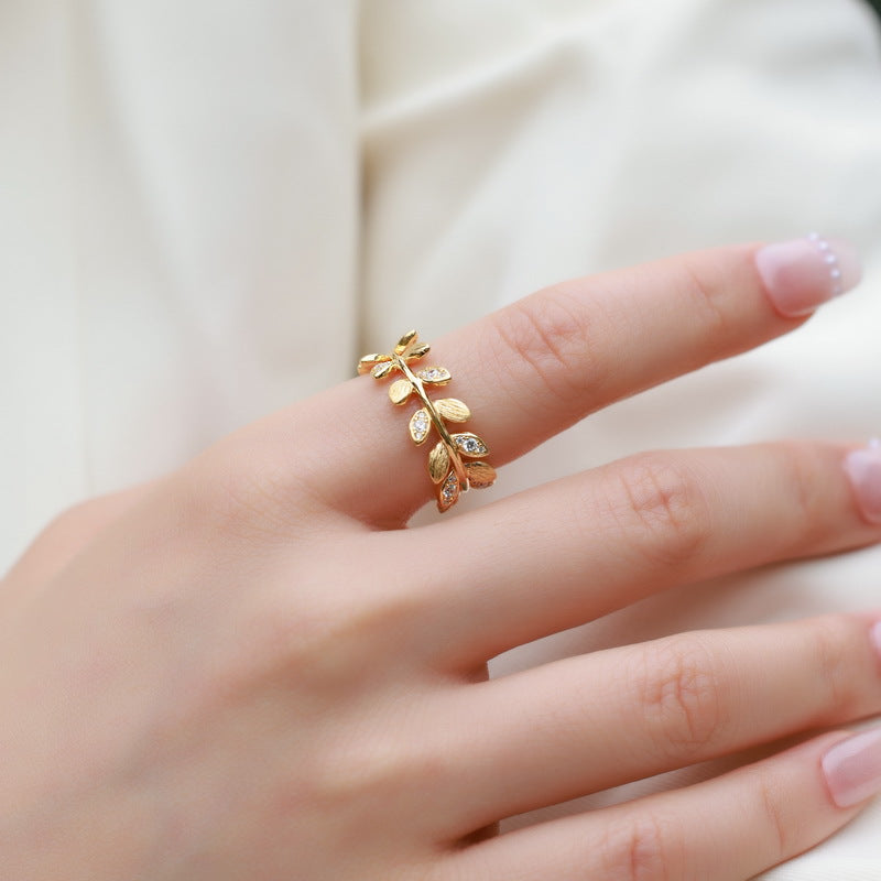 S925 Sterling Silver Gold-Plated Wheat Ear Zircon Ring