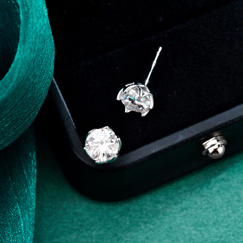 S925 Sterling Silver Moissanite Lace Six-Prong Stud Earrings
