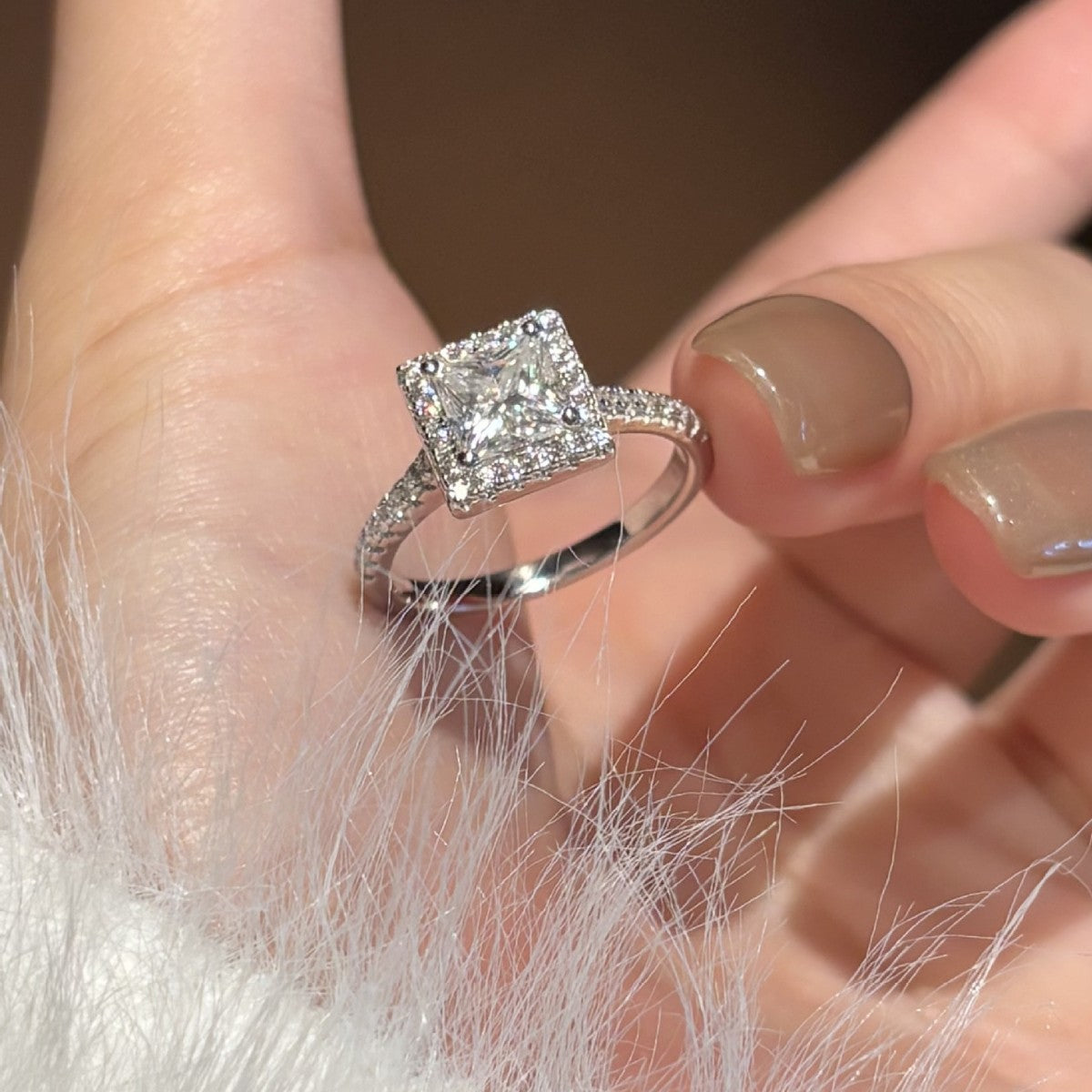 S925 Sterling Silver Square-Cut Colored Moissanite Ring