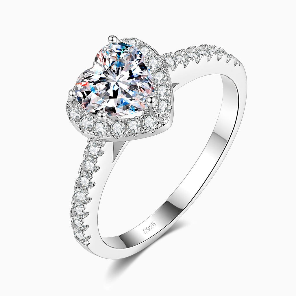 S925 Silver Heart-Shaped Ring with Colored Moissanite