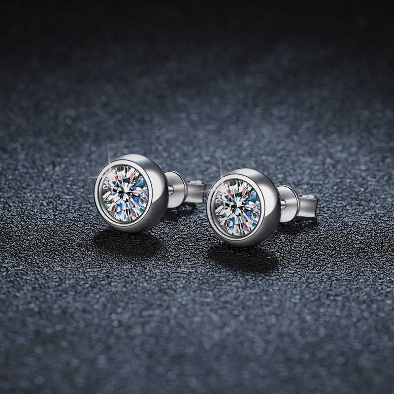 S925 Sterling Silver Moissanite Classic Round Stud Earrings