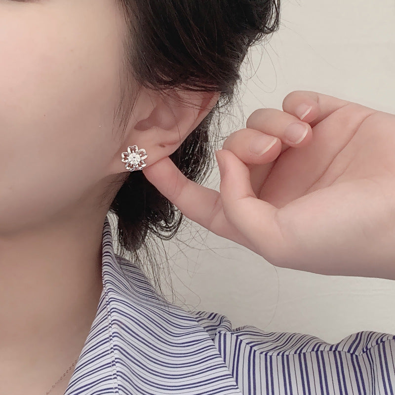 Summer Artistic-Style Moissanite Earrings — Cherry Blossom Studs for Women
