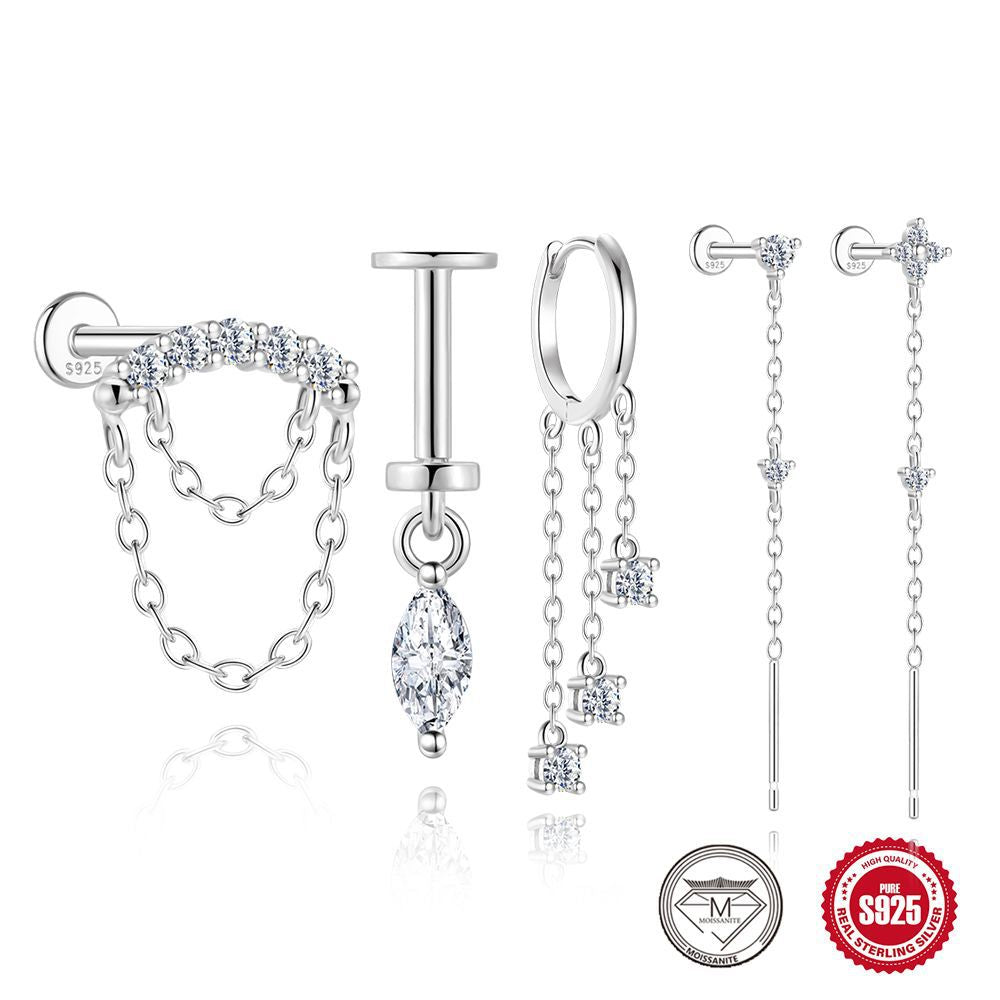 S925 Sterling Silver Moissanite Flat-Back Threaded Piercing Earring(Single unit)