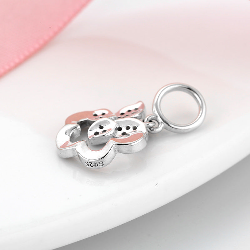 S925 Sterling Silver Zircon Pink Sakura Enamel Butterfly Pendant