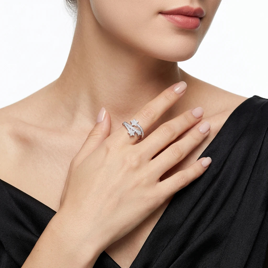 S925 Sterling Silver Star Moissanite Ring