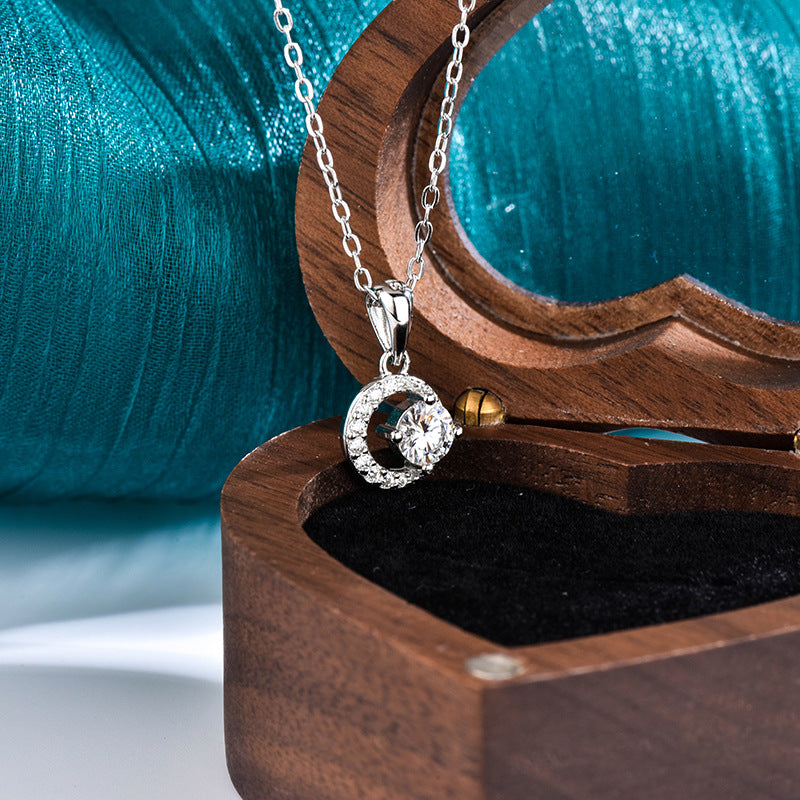 S925 Sterling Silver Star Moissanite Moon Pendant Necklace