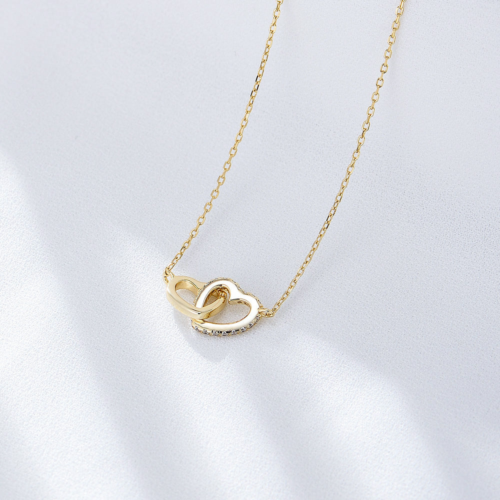 S925 Sterling Silver Simple Zircon Inlaid Heart-Shaped Buckle Necklace