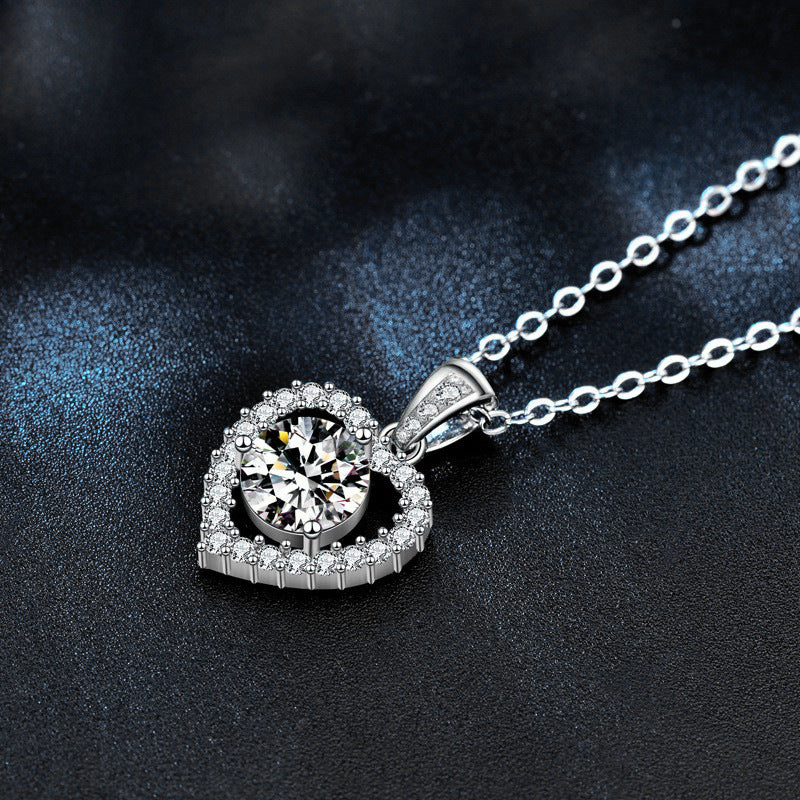 S925 Sterling Silver Moissanite Loving Heart Pendant Necklace