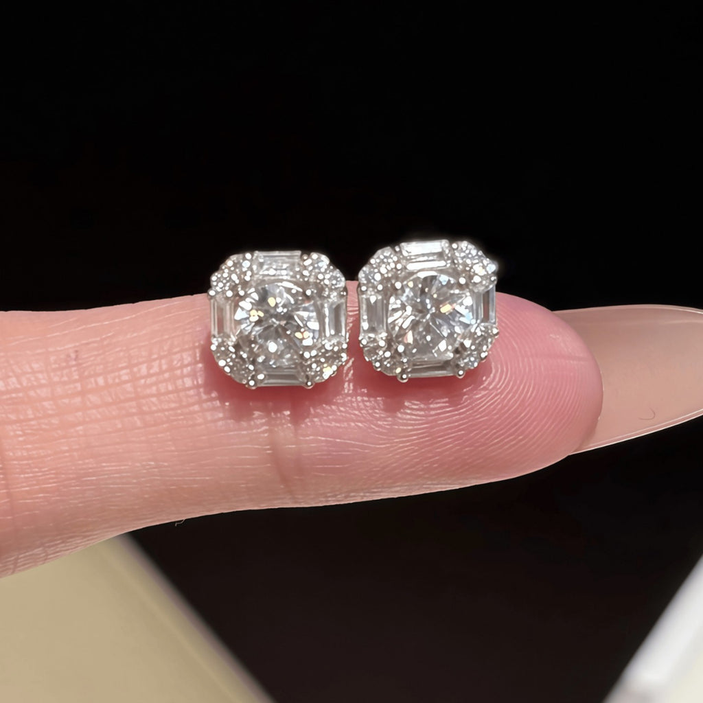 S925 Sterling Silver Square Moissanite Earrings