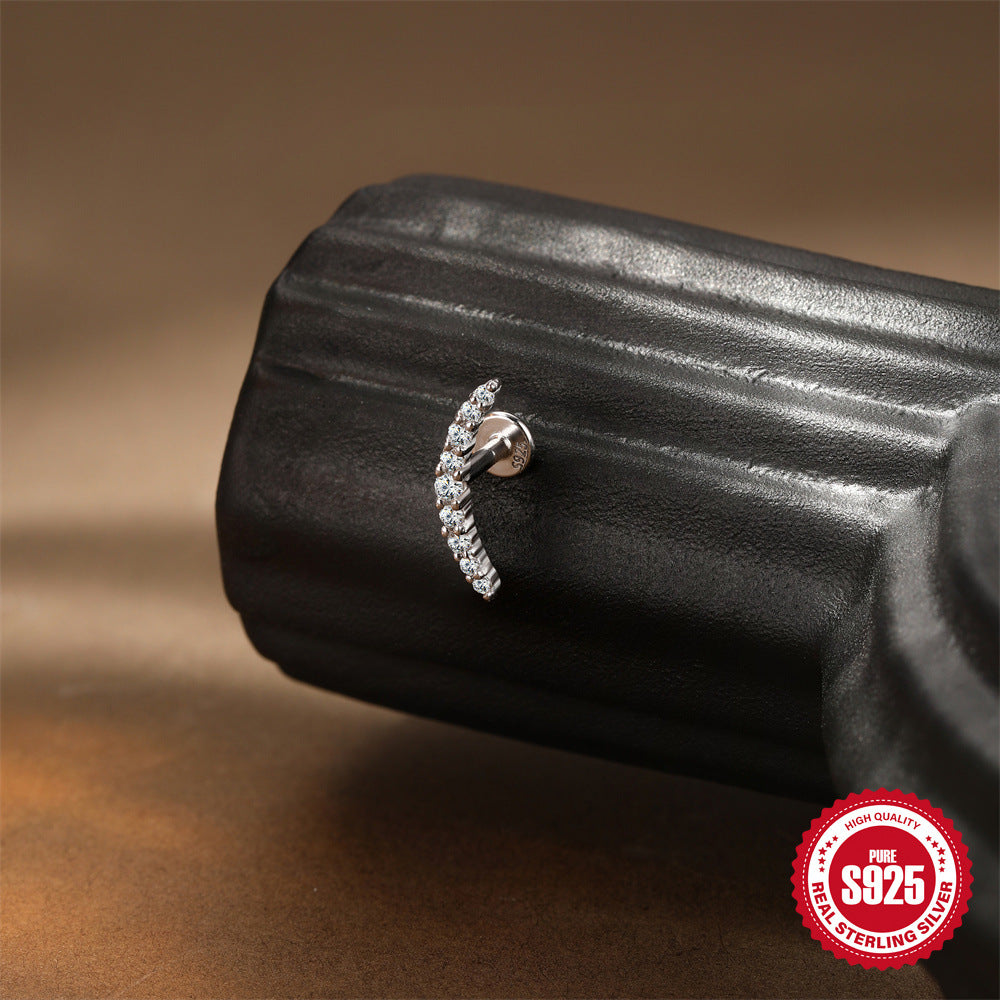 S925 Sterling Silver Bow Moissanite Flat-Back Threaded Cartilage Stud