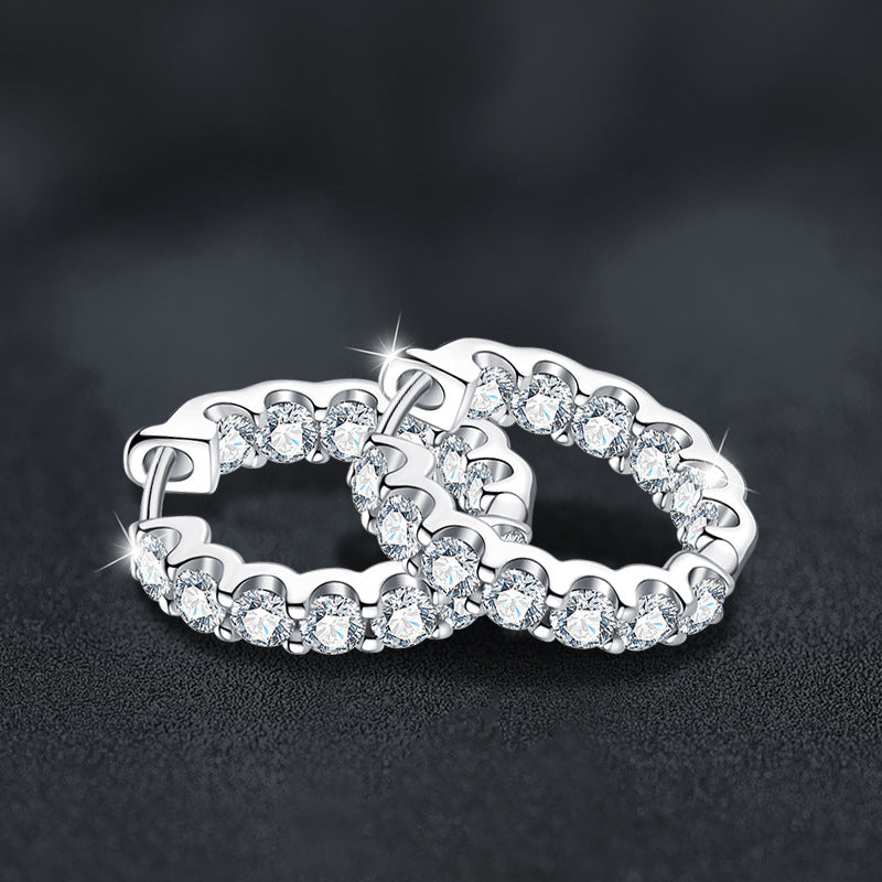 925 Sterling Silver Round Earrings with Full Set of Moissanite and Bull's Head Design
