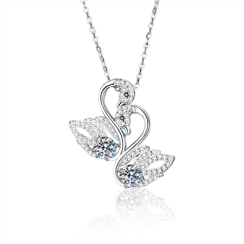 S925 Sterling Silver Moissanite Double Swan Pendant Necklace