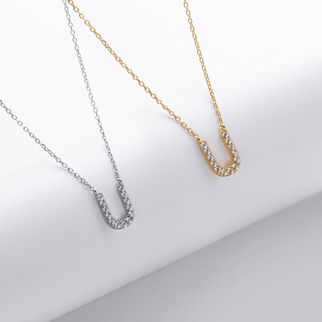 S925 Sterling Silver Simple Diamond Necklace with English Letters