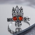 S925 Sterling Silver Distressed Crown Skull Halloween Ring