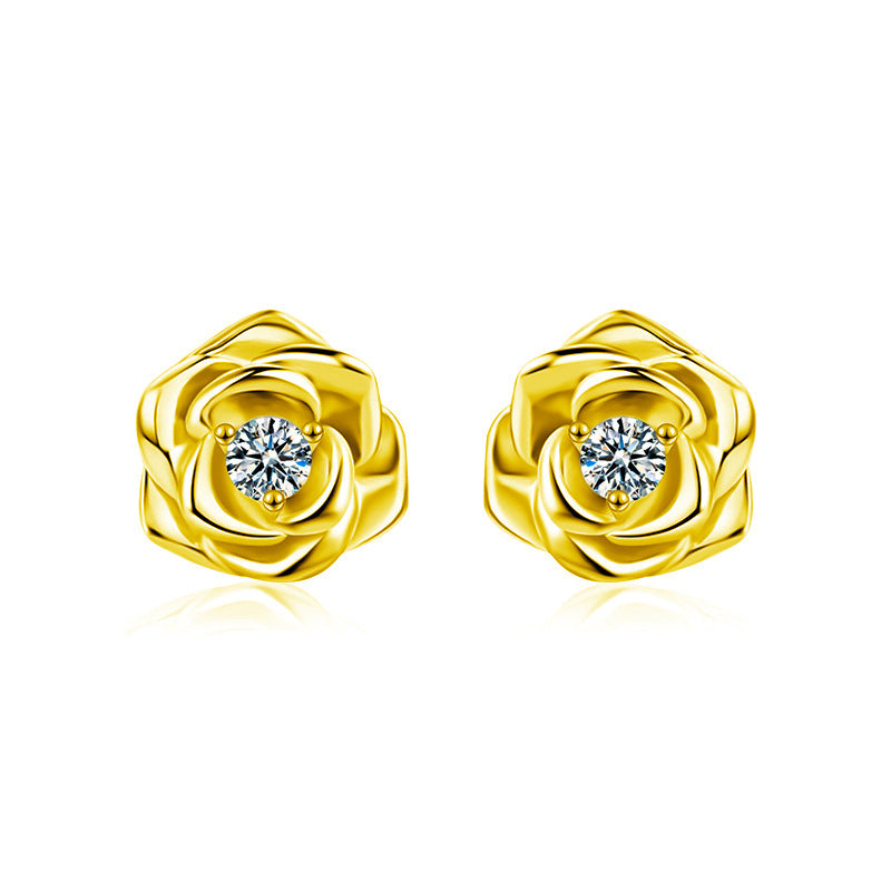 Moissanite rose earrings, S925 sterling silver, elegant and understated luxury.