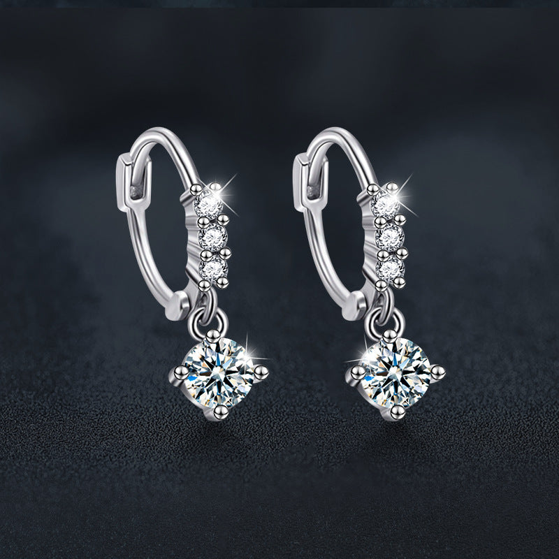 S925 Sterling Silver Moissanite Four-Prong Pendant Earrings