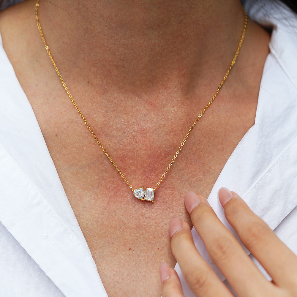 Toi et Moi Moissanite Necklace in 925 Sterling Silver