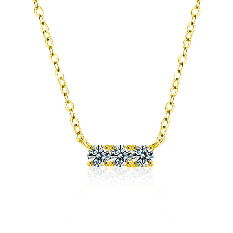 S925 Sterling Silver Three Stone Moissanite Necklace