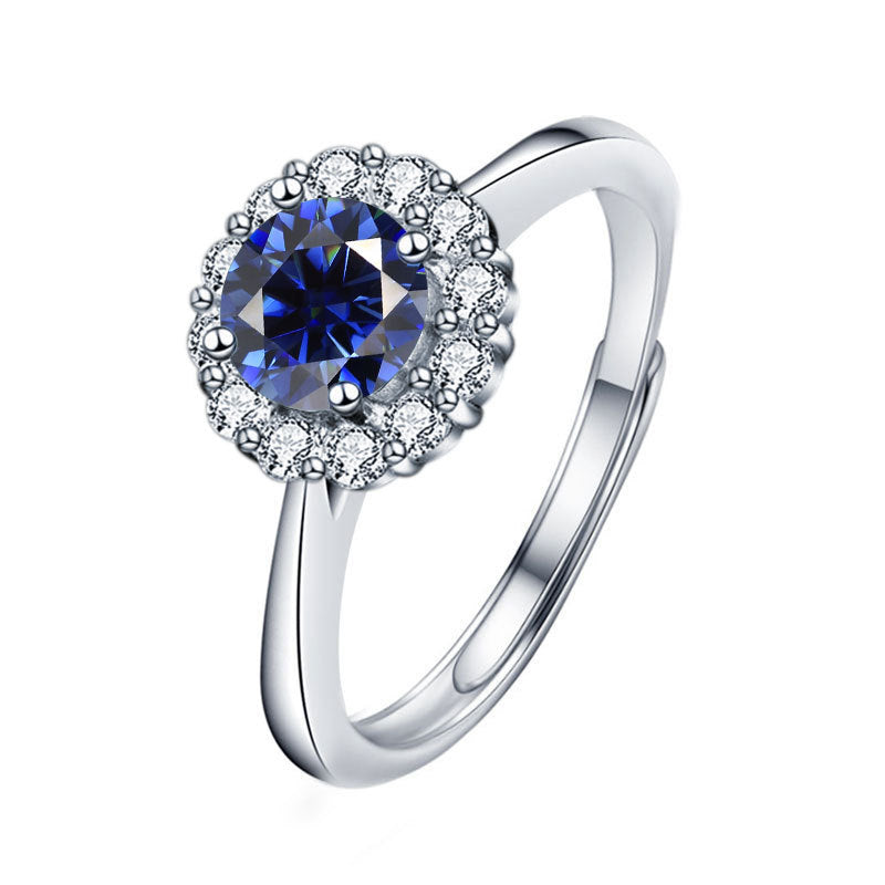 S925 Sterling Silver Moissanite Color Diamond Ring