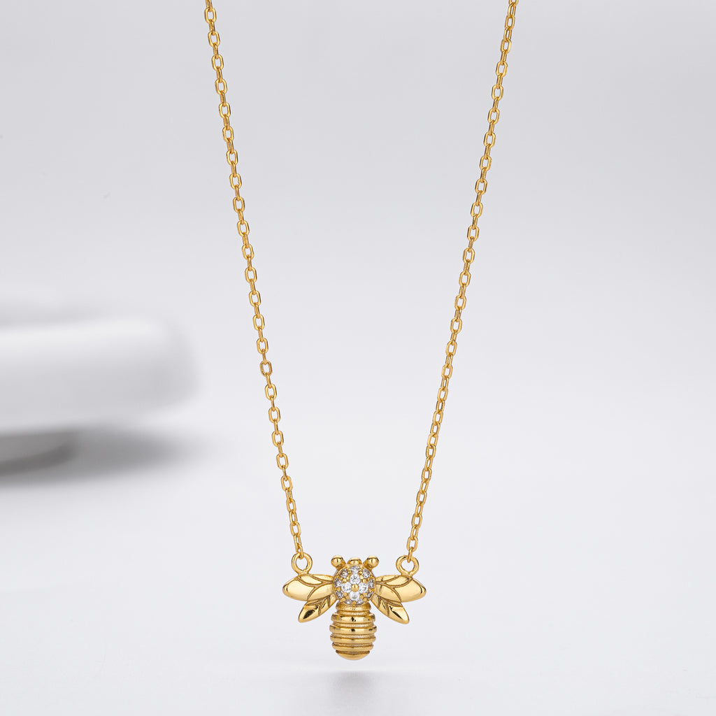 S925 pure silver fashionable zirconia bee-shaped necklace
