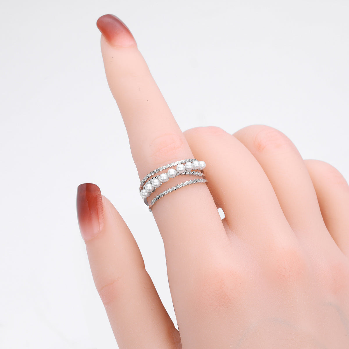 S925 Sterling Silver Elegant and Stylish Open Ring with Pearl Inlay