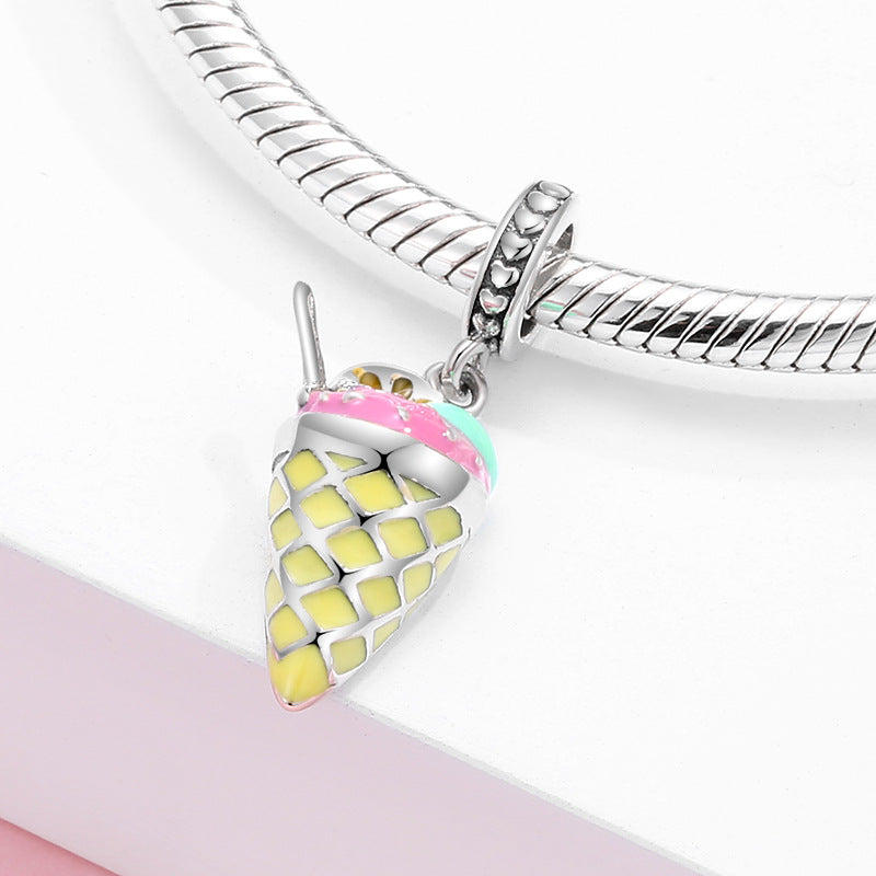 S925 Sterling Silver Ice Cream Cartoon Cute Summer Cone Pendant